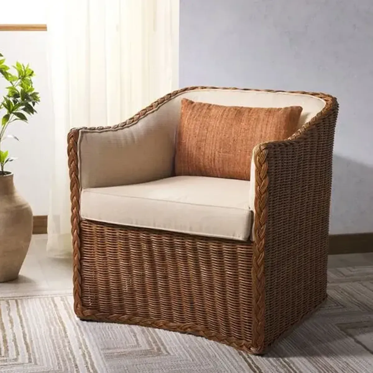 Jorvik Rattan Accent Chair - Natural/Beige, Comfortable, Durable