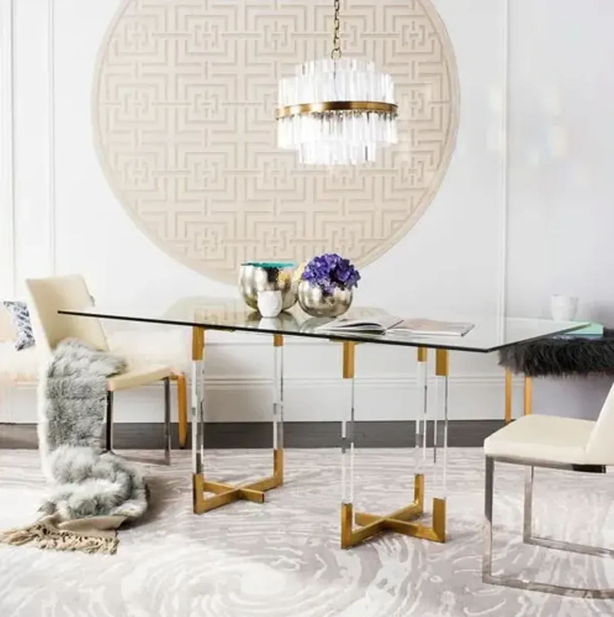 Jessia Acrylic Dining Table - Clear/Brass