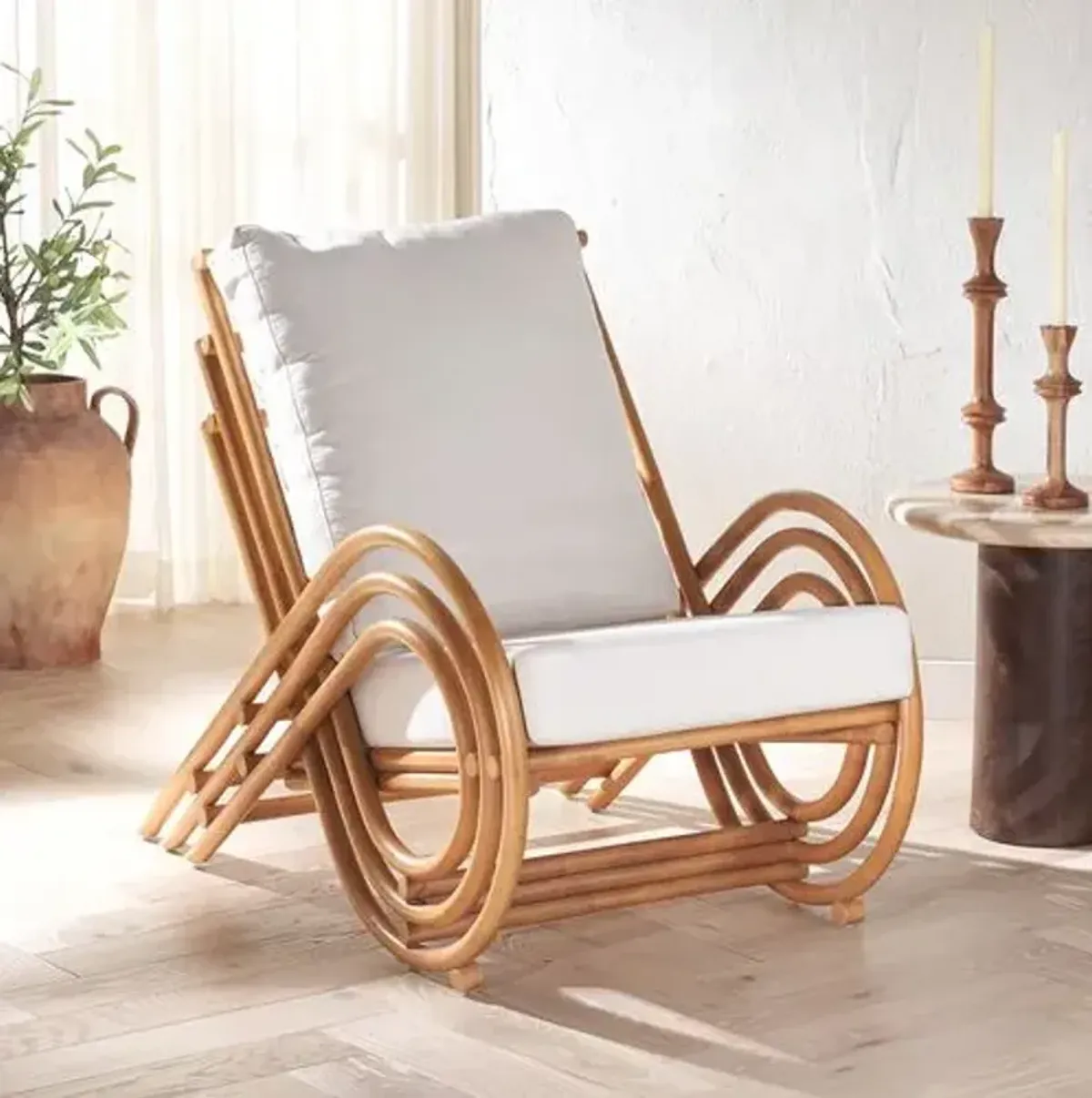 Kaelan Rattan Accent Chair - Natural/White, Comfortable, Durable, Cushioned