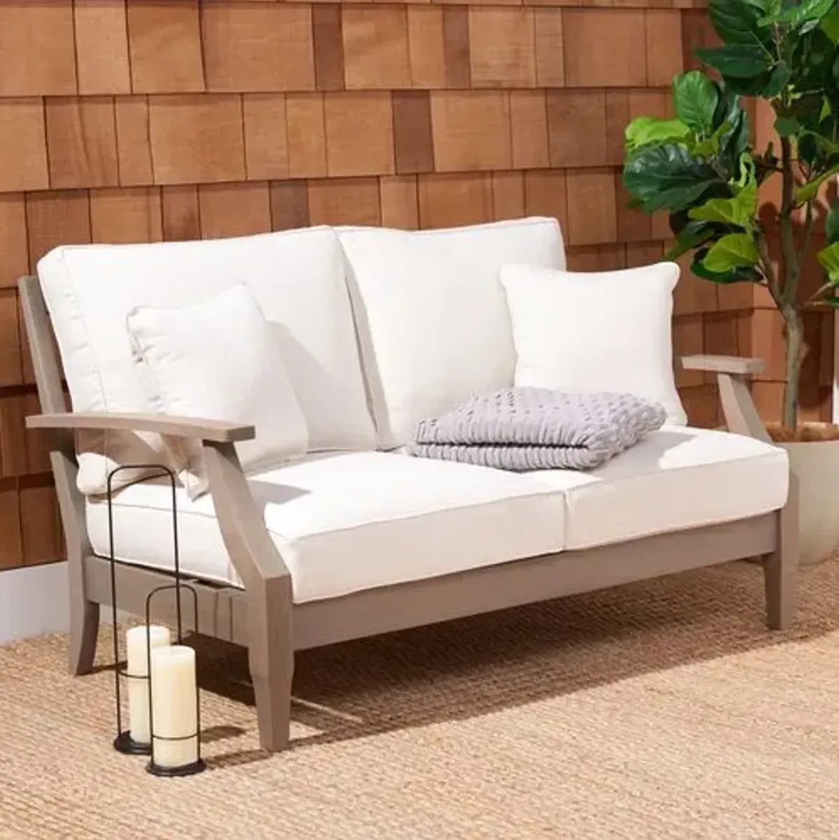 Kairo Wood Patio Loveseat - Beige