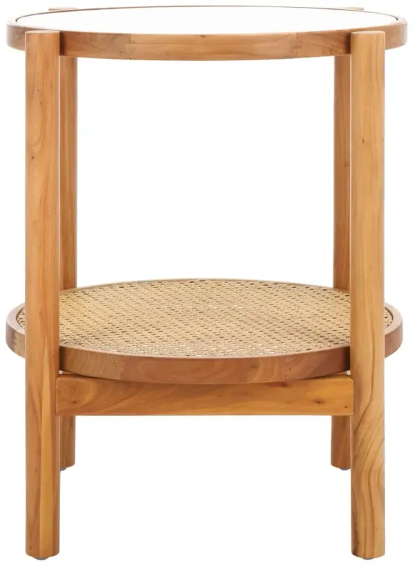 Petal Rattan & Glass Accent Table, Clear/Natural