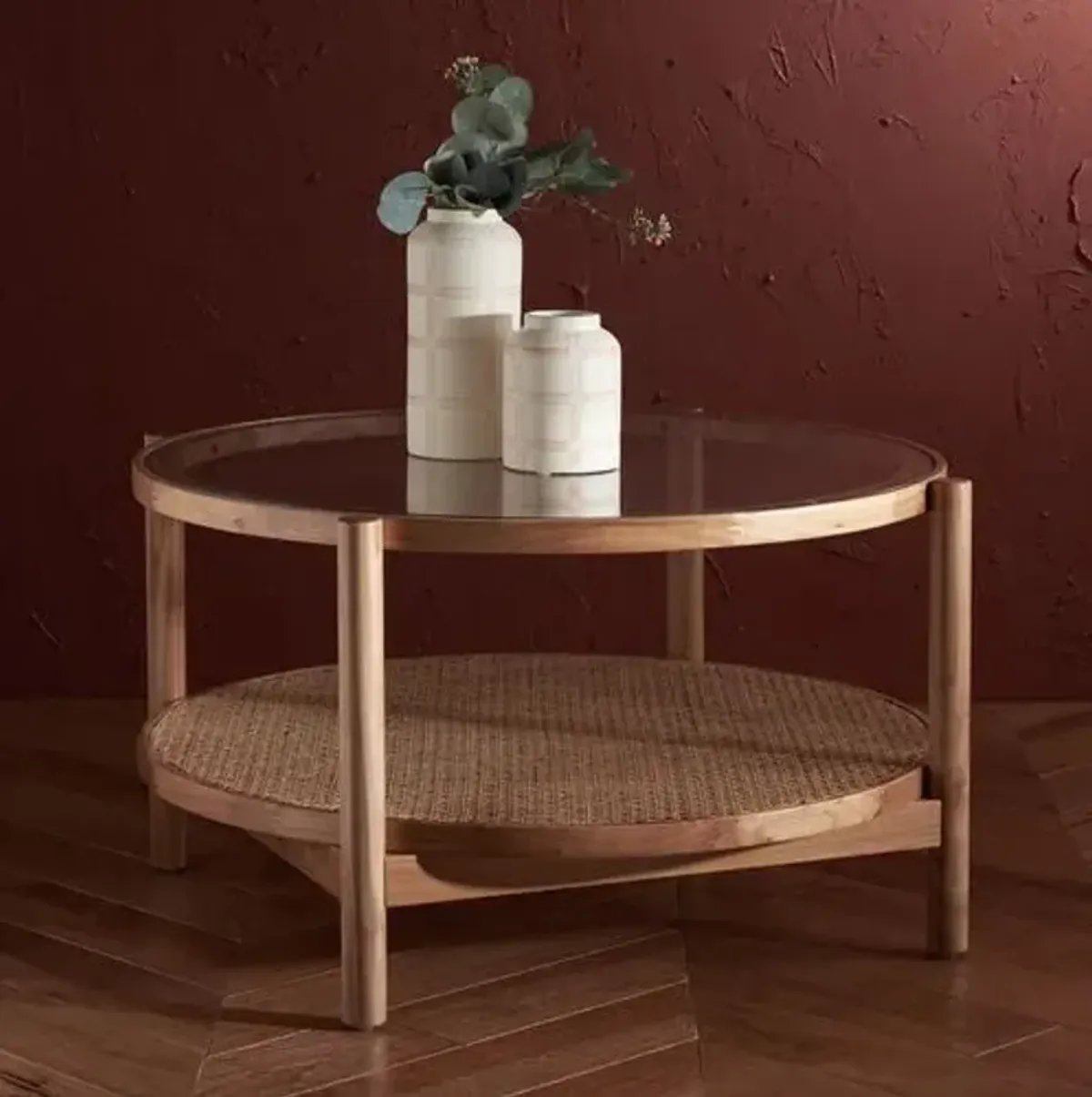 Petal Rattan & Glass Coffee Table - Clear/Natural