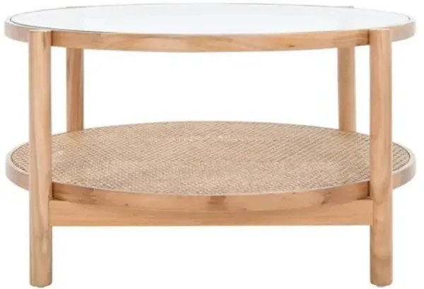 Petal Rattan & Glass Round Coffee Table - Brown