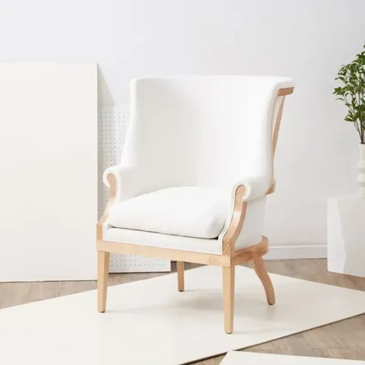 Leontine Wingback Accent Chair - White/Natural - Curved Back, Comfortable, Durable