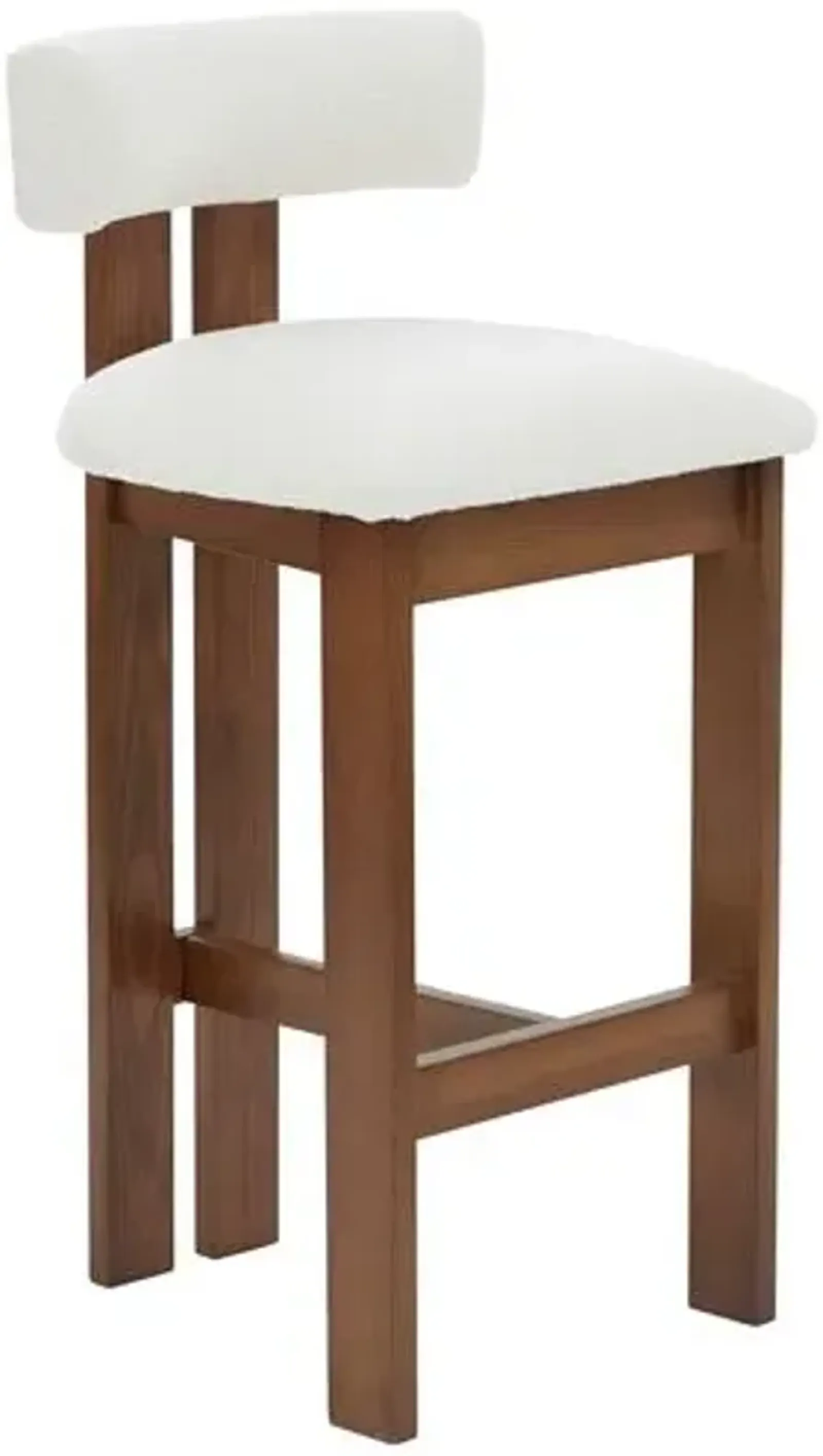 Roslyn Boucle Barstool - Ivory/Walnut