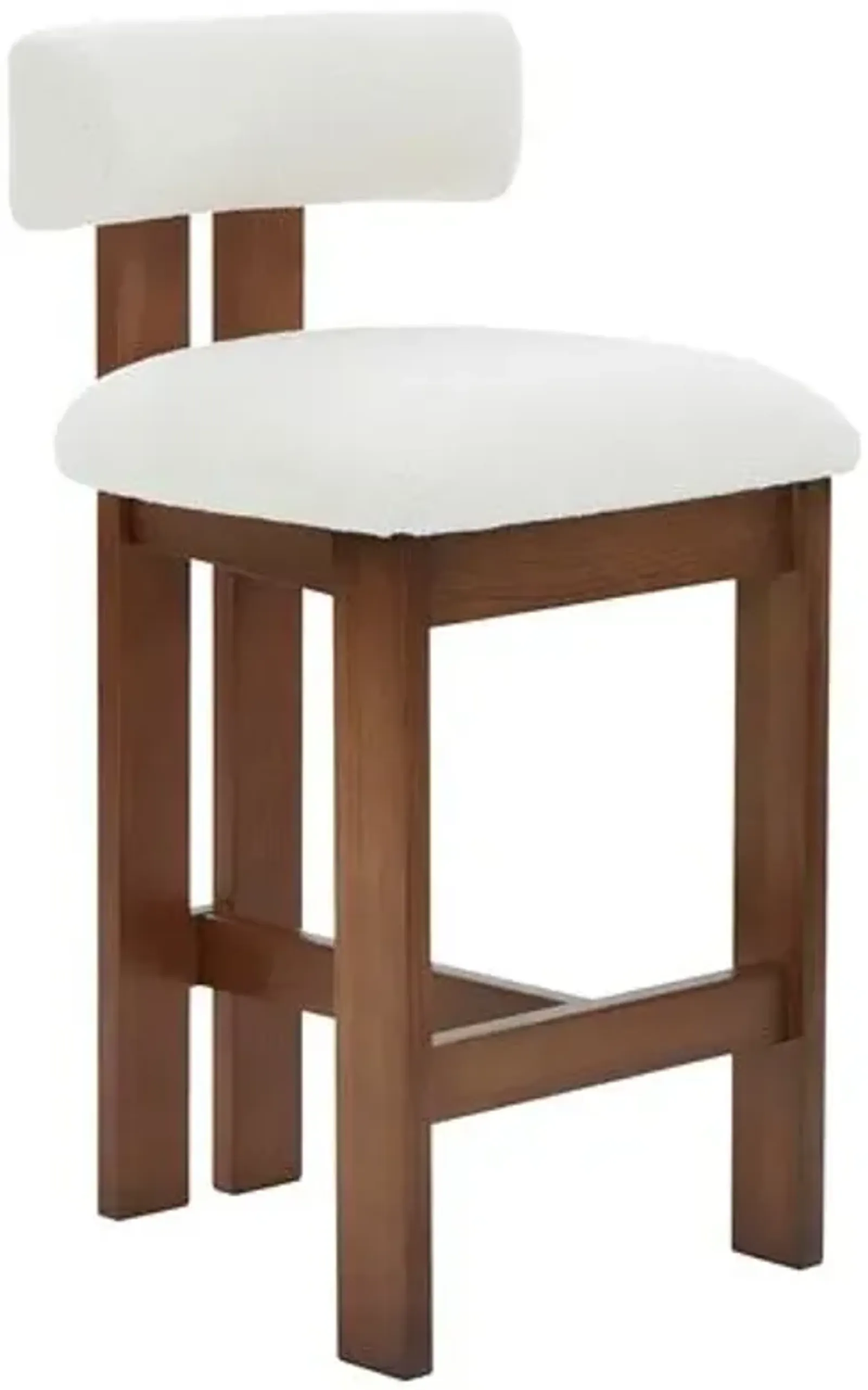 Roslyn Boucle Counter Stool - Ivory/Walnut