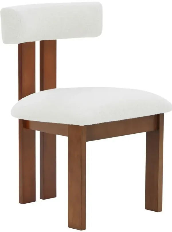 Roslyn Boucle Dining Chair, Ivory/Walnut