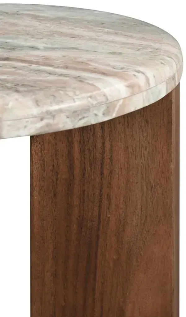 Xara Round Marble Accent Table, Brown/Dark Brown