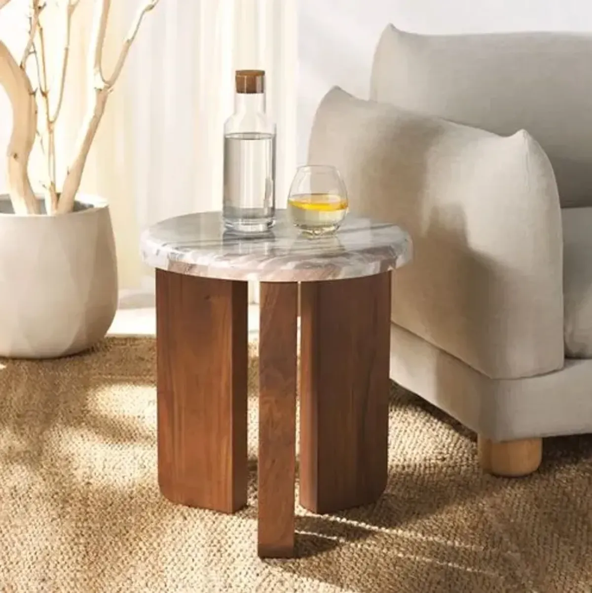 Xara Rd Marble Accent Table - Brown/Dark Brown - 20Hx18Wx18D in