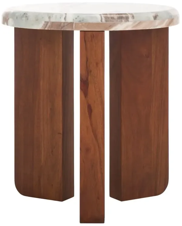 Xara Round Marble Accent Table, Brown/Dark Brown