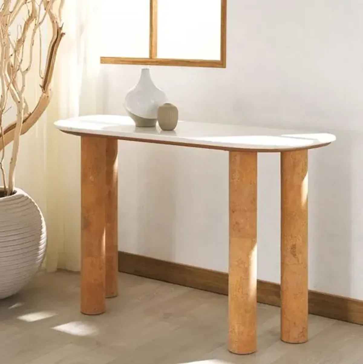 Damaris Cork Console Table - White/Cork