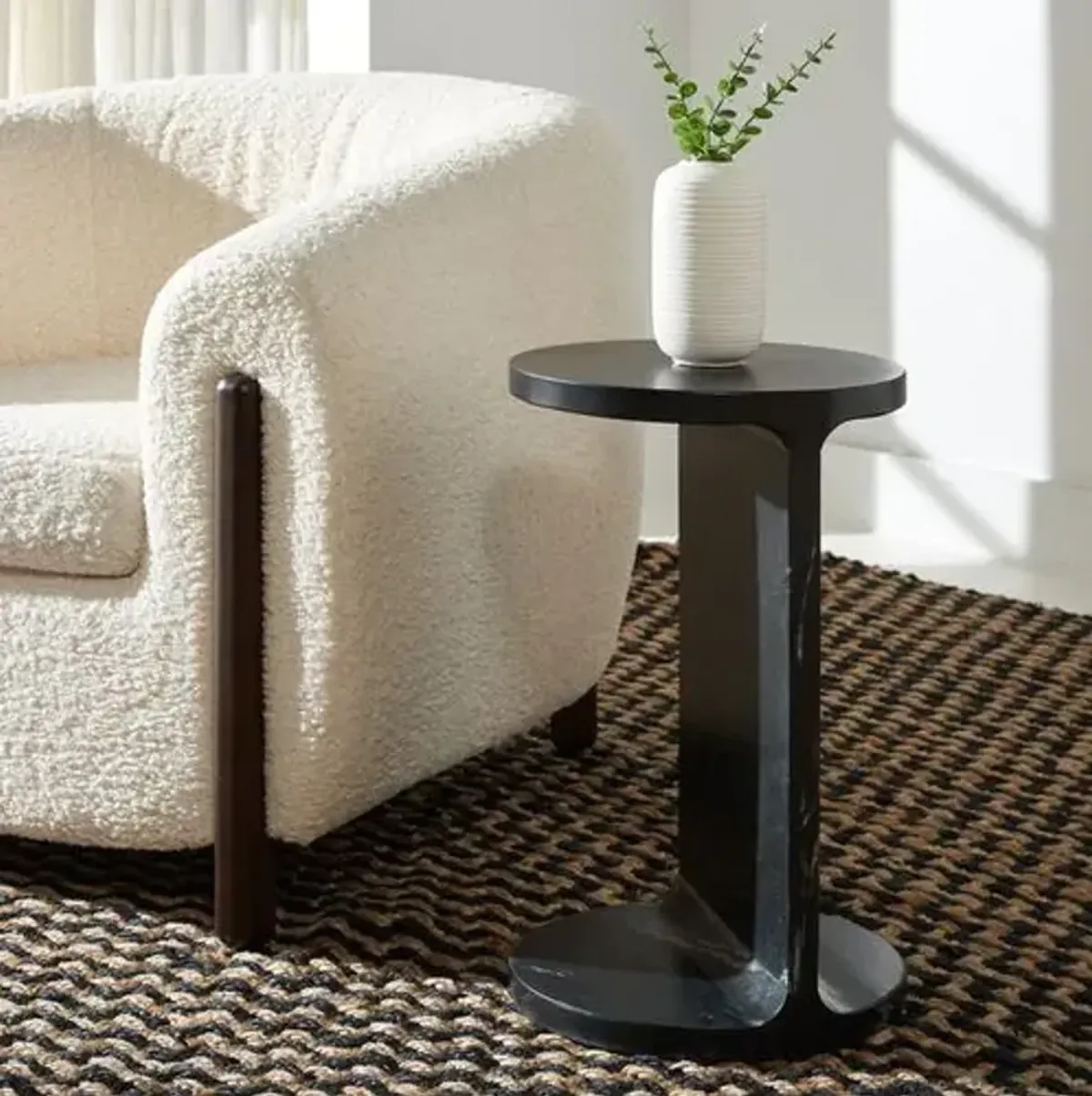 Ilana Marble C Accent Table - Black - 20Hx12Wx12D in