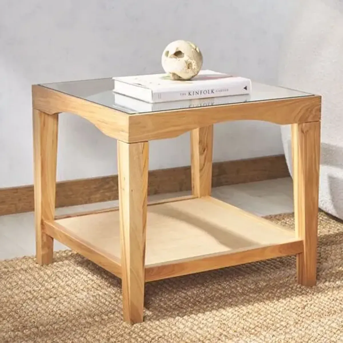 Liore Square Glass Accent Table - Natural - Brown - 20Hx22Wx22D in