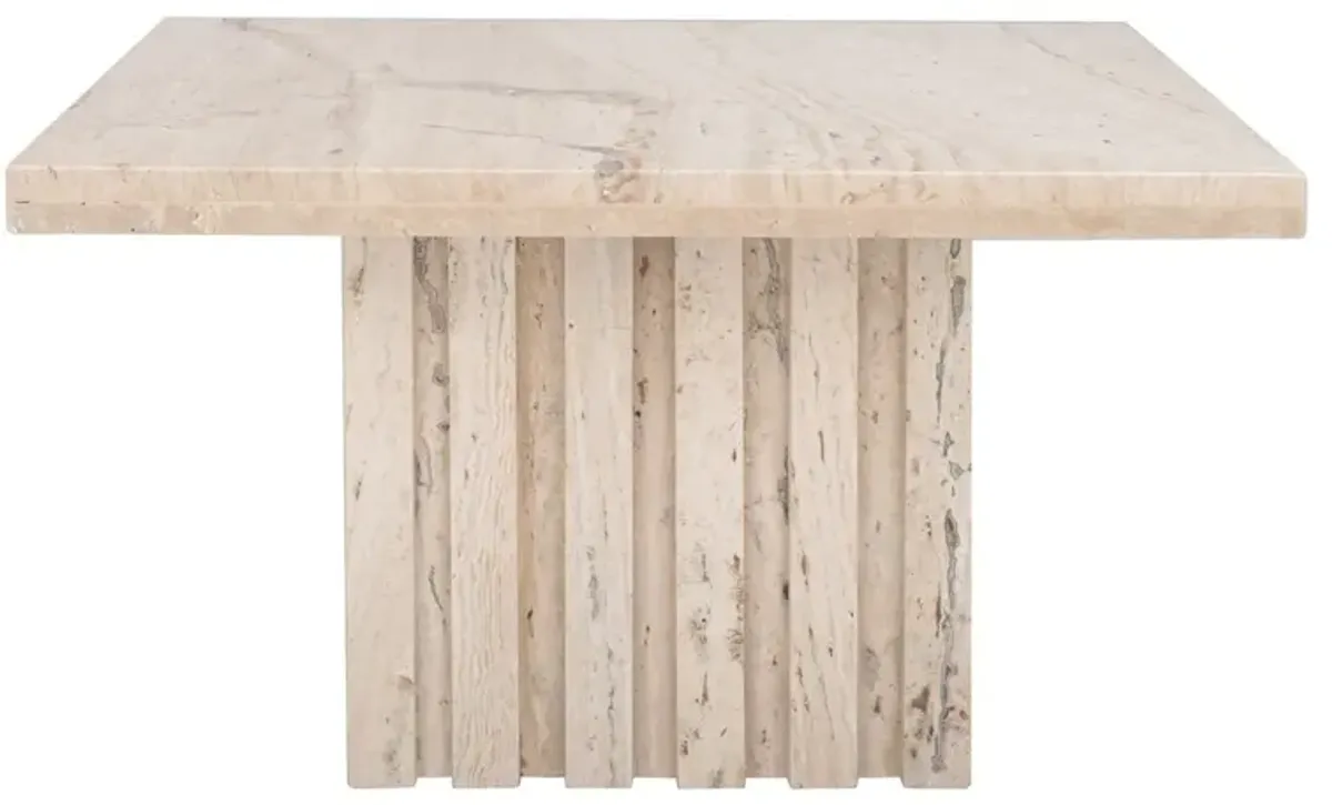Rhiannon Square Travertine Accent Table, Off White