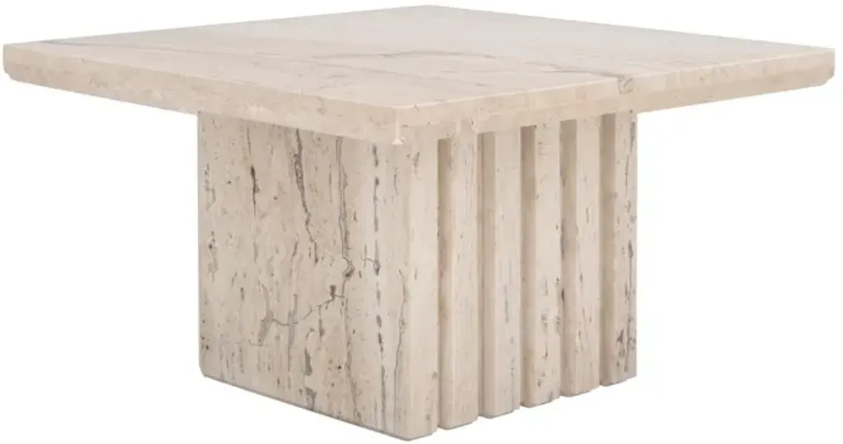 Rhiannon Square Travertine Accent Table, Off White