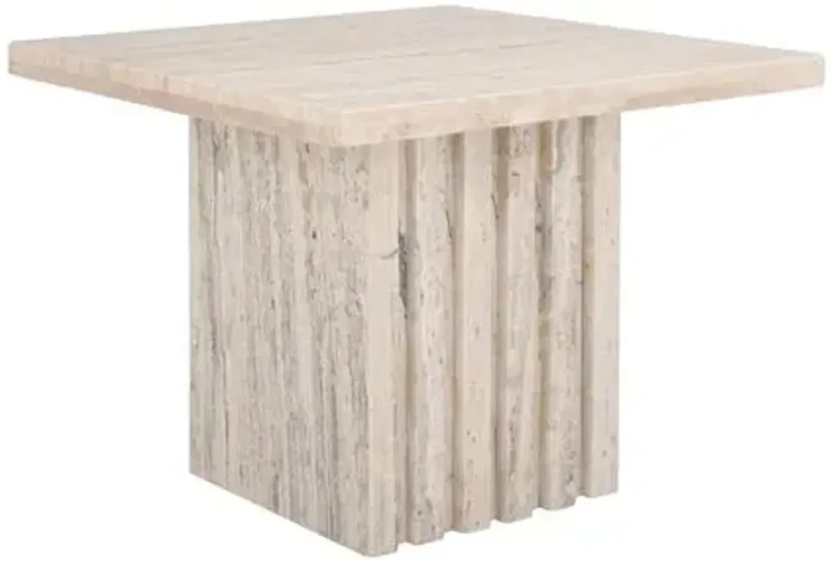 Rhiannon Tall Travertine Accent Table - Off White - 16Hx21Wx21D in