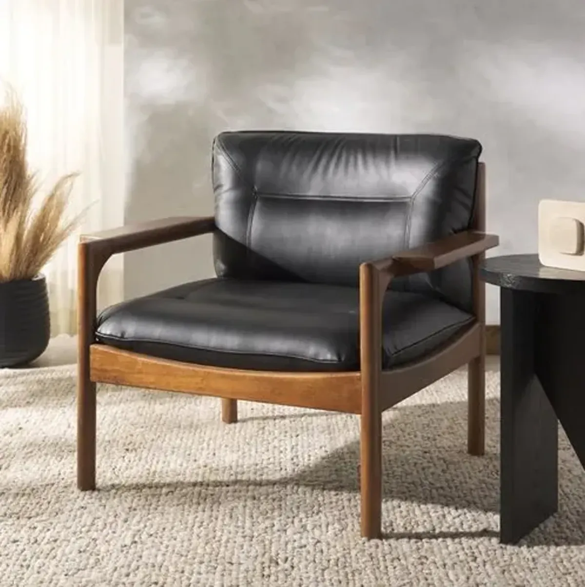 Ozias Accent Chair - Black/Brown - Leather, Comfortable, Durable