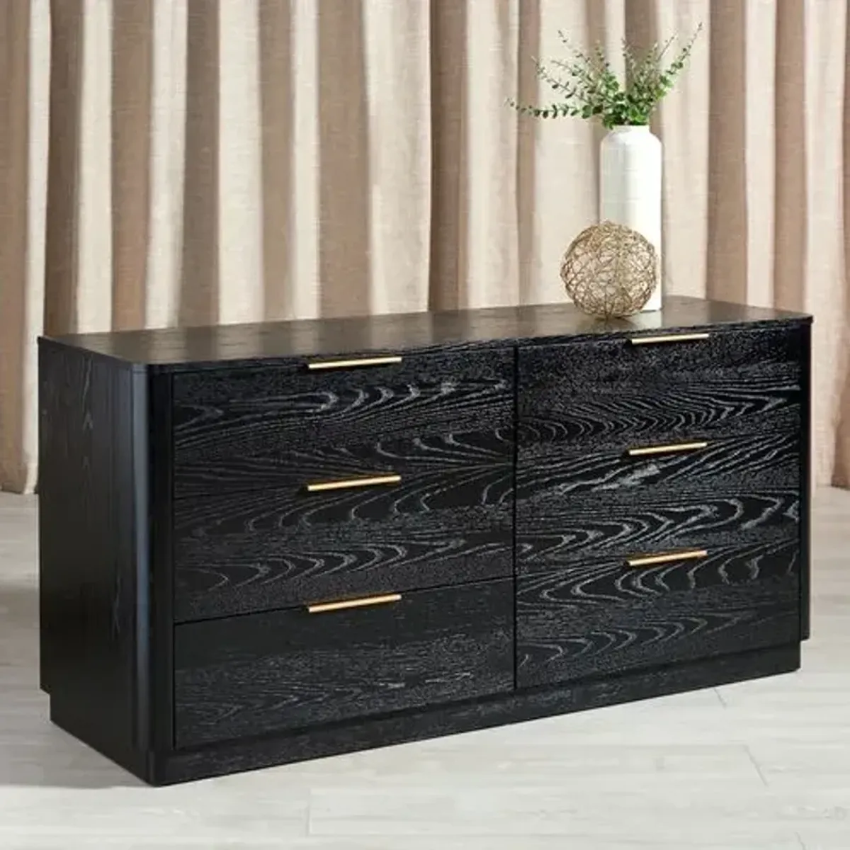 Cambira 6-Drawer Wood Dresser - Black