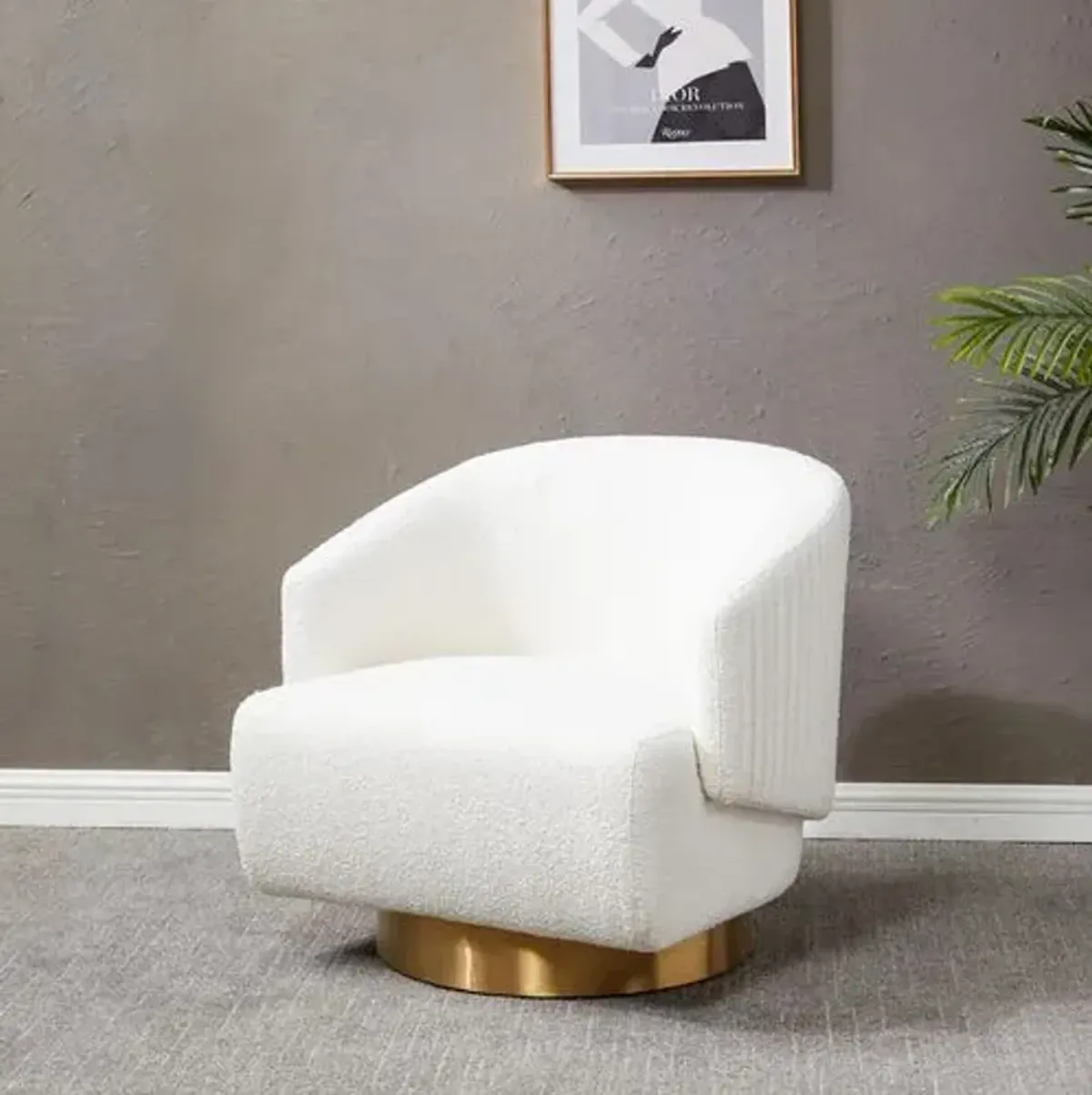 Farah Swivel Accent Chair - Ivory/Gold, Comfortable, Durable