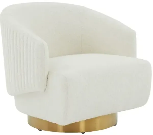 Farah Boucle Swivel Accent Chair - Ivory/Gold, Comfortable, Durable
