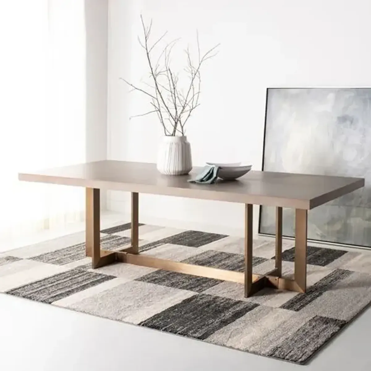 Ophelie Dining Table - Grey Oak/Brass