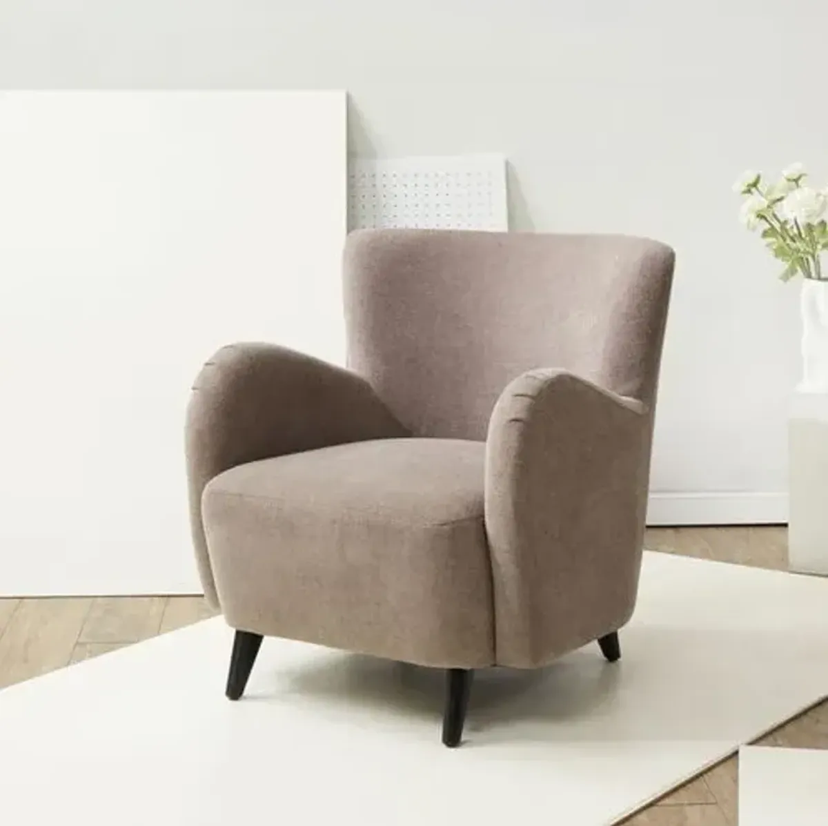 Primrose Modern Wingback Boucle Chair - Brown