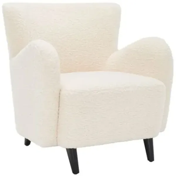 Primrose Modern Wingback Faux Lambs Wool Chair - Ivory