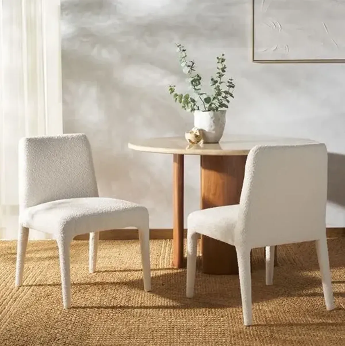 Set of 2 Ryker Boucle Dining Chairs - Ivory - White