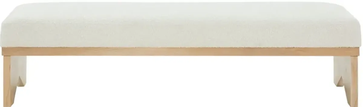 Evanthe Boucle & Wood Bench, Ivory/Natural