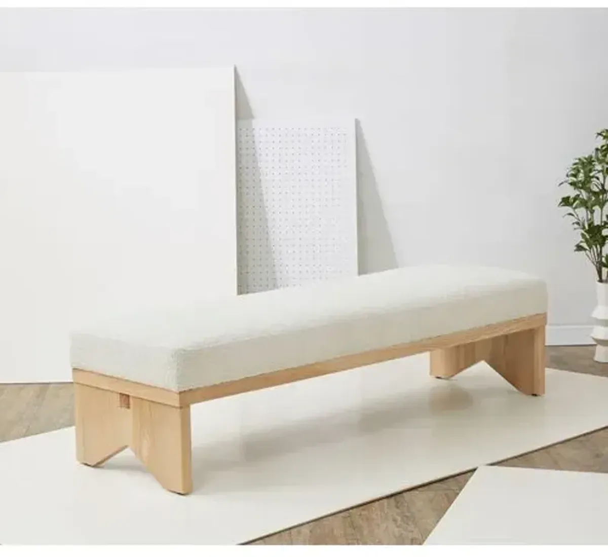 Evanthe Boucle & Wood Bench - Ivory/Natural