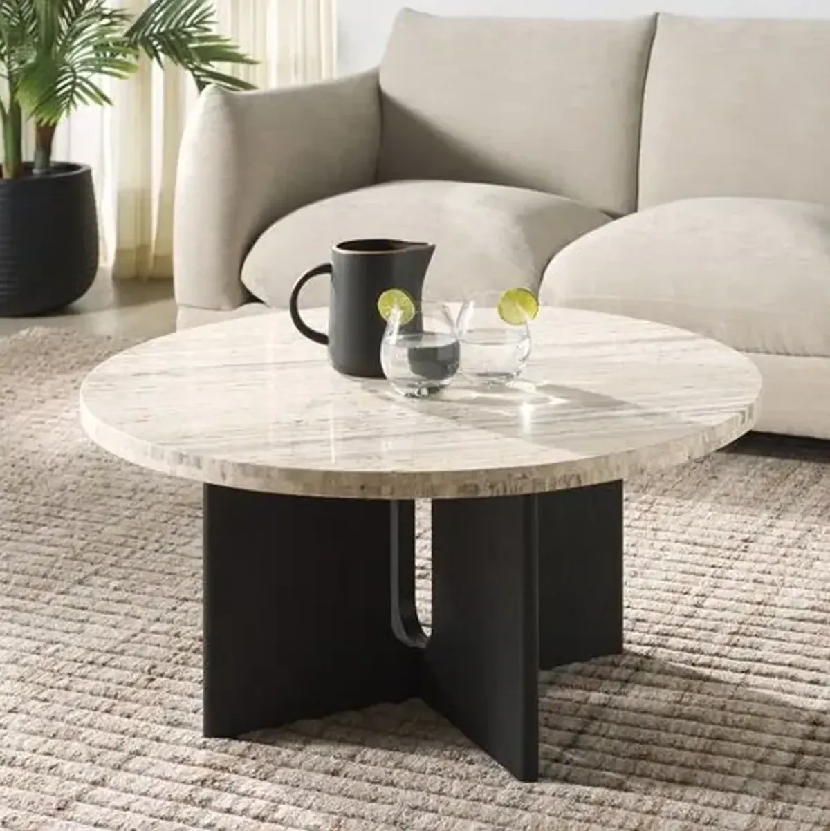 Junia Travertine Coffee Table - Black