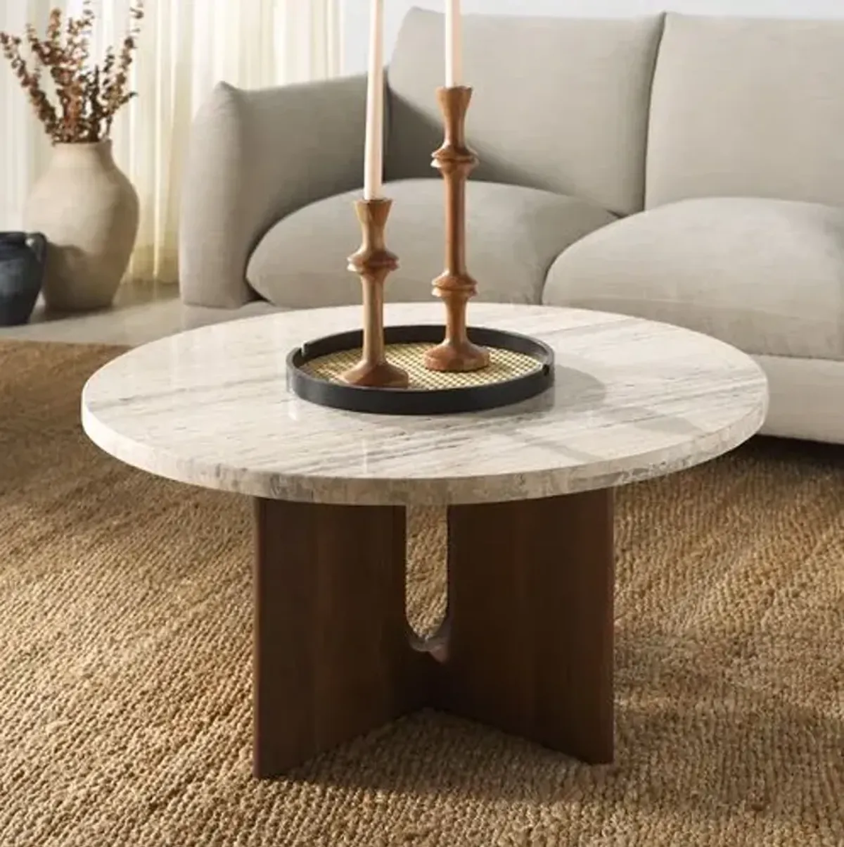 Junia Travertine Coffee Table - Brown