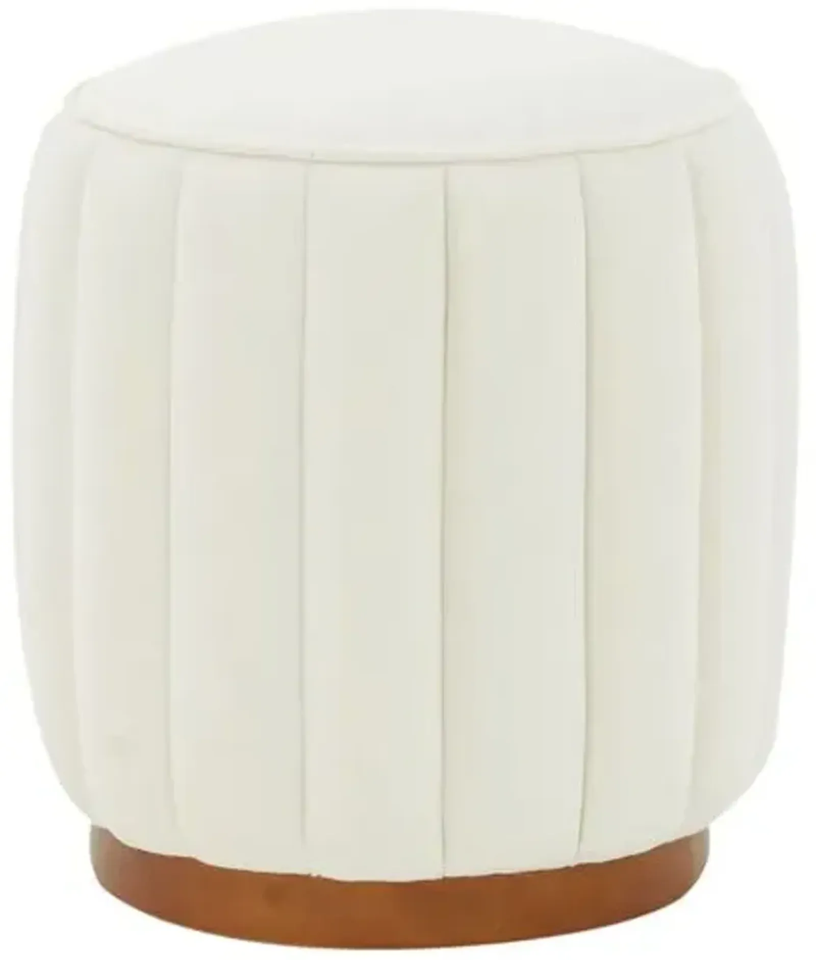 Lyric Round Velvet Tufted Ottoman - Ivory/Walnut