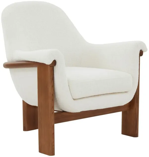 Oriana Boucle Accent Chair, Ivory/Walnut