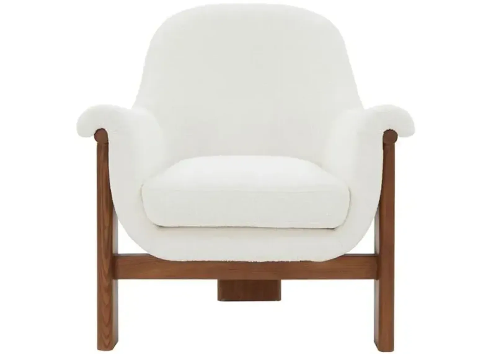 Oriana Boucle Accent Chair - Ivory/Walnut, Comfortable, Durable