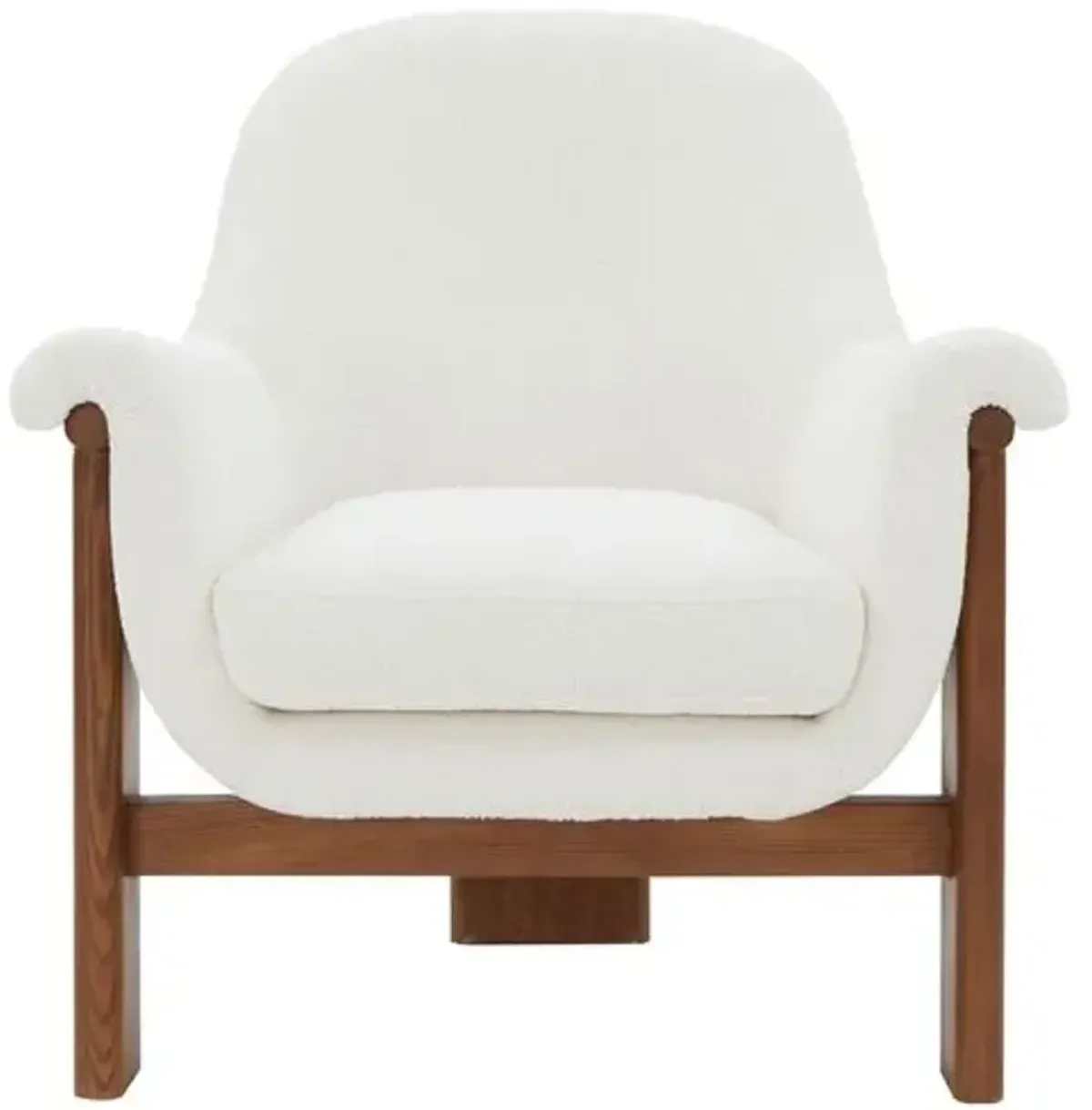 Oriana Boucle Accent Chair - Ivory/Walnut, Comfortable, Durable