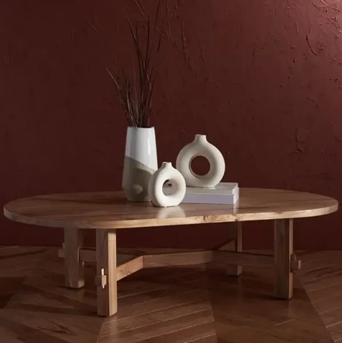 Persephone Elm Wood Coffee Table - Natural - Brown