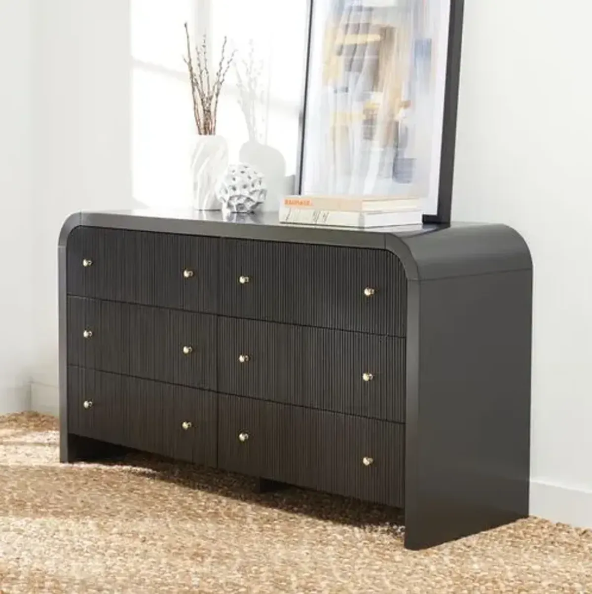 Tansy 6-Drawer Curved Dresser - Black