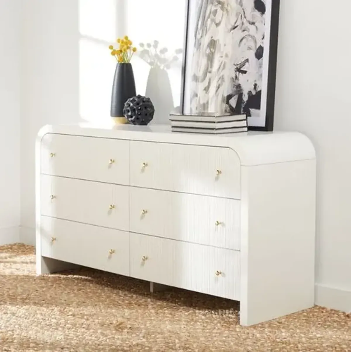 Tansy 6-Drawer Curved Dresser - White