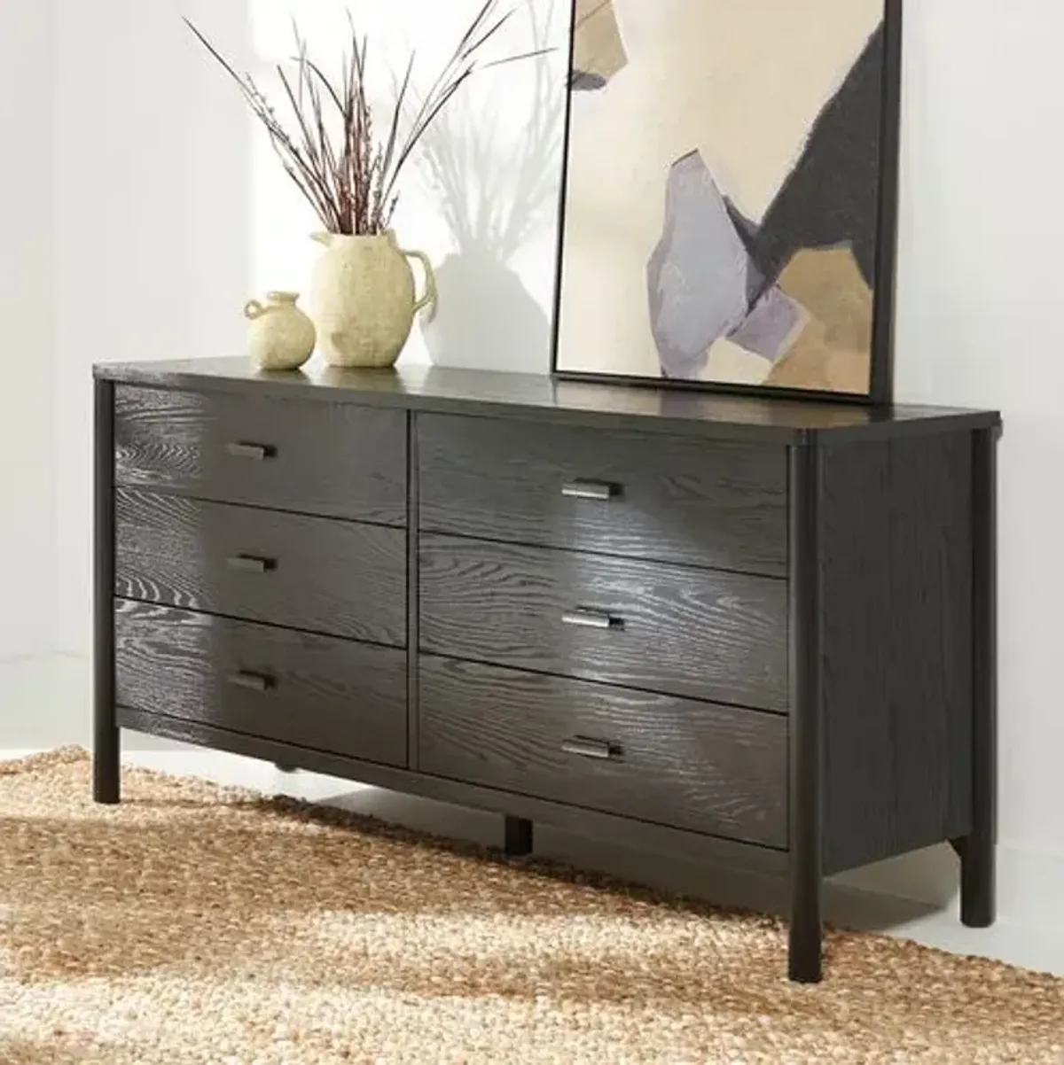 Una Wood 6-Drawer Dresser - Black