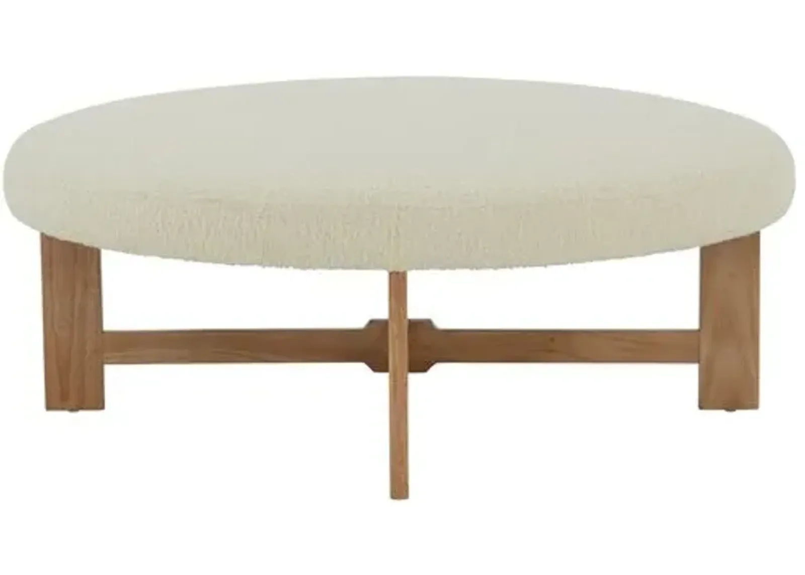 Hawka Faux Shearling Ottoman - Ivory/Natural