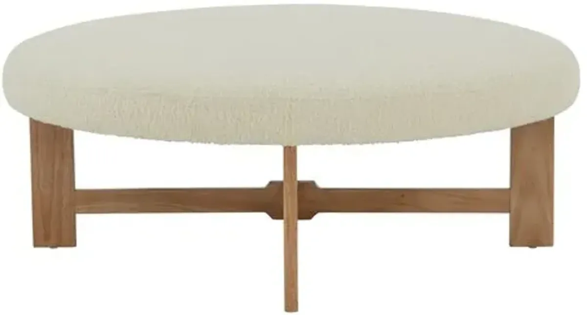 Hawka Faux Shearling Ottoman - Ivory/Natural