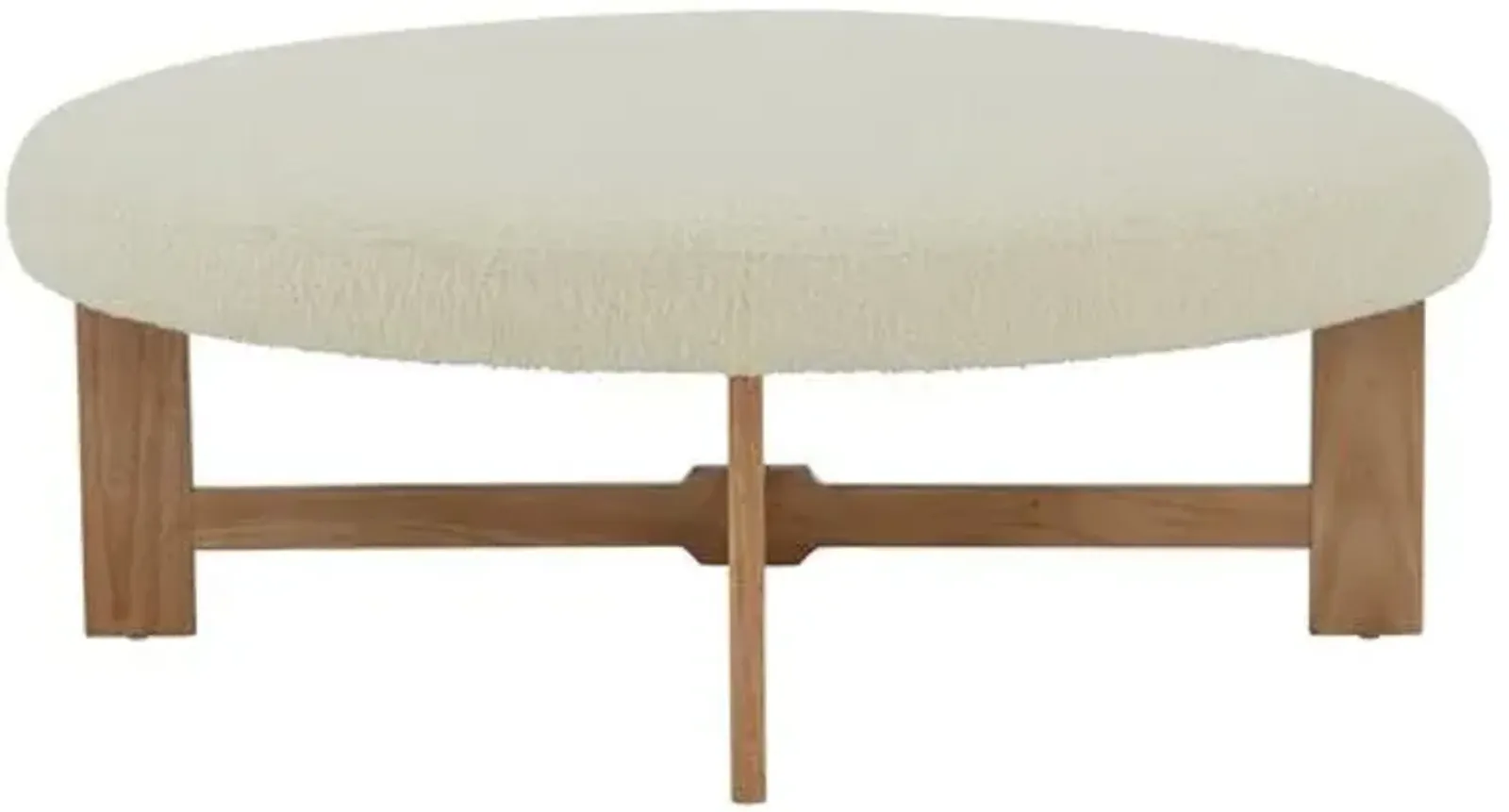 Hawka Faux Shearling Ottoman - Ivory/Natural