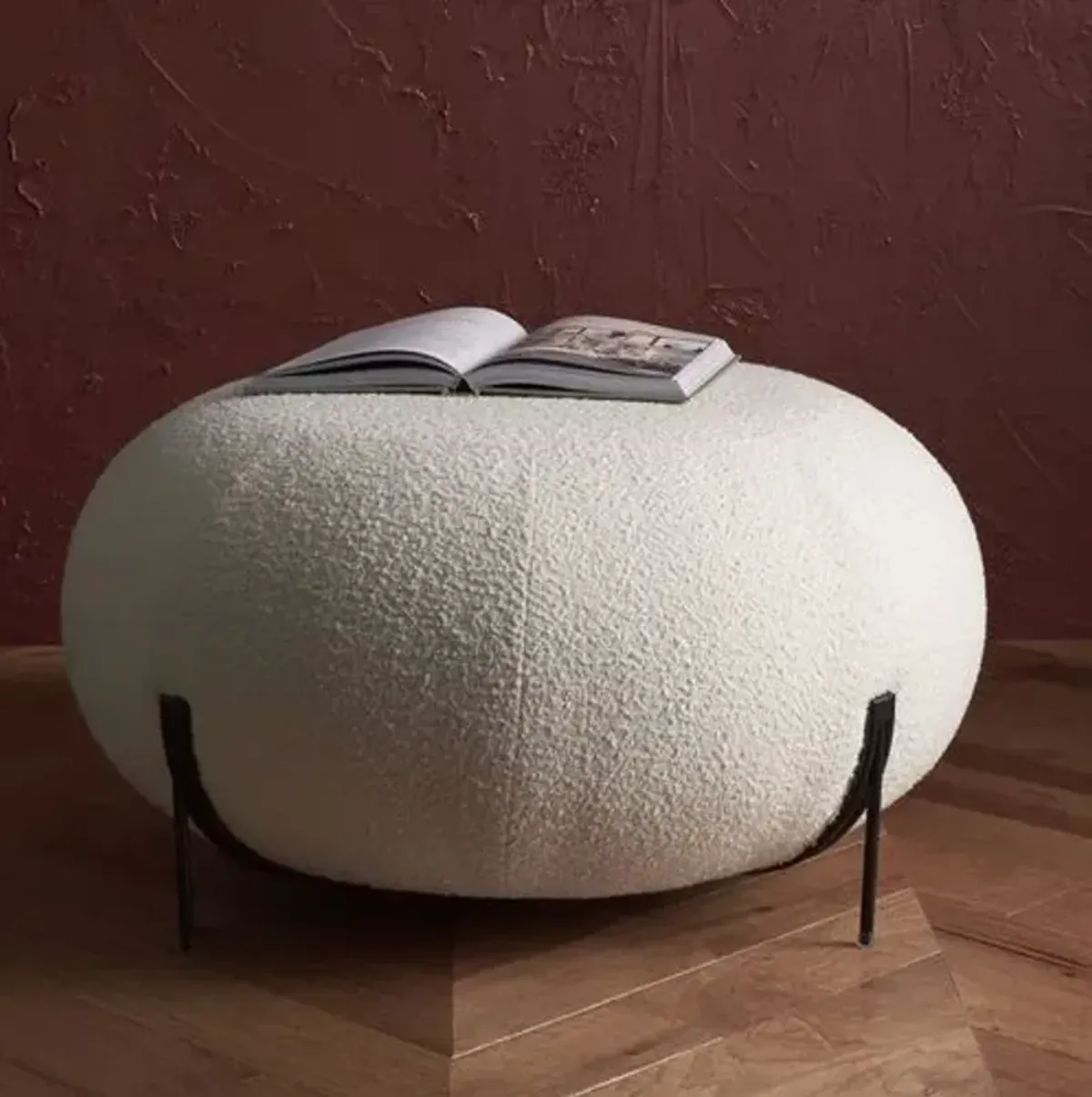 Snowbell Round Ottoman - Ivory/Black