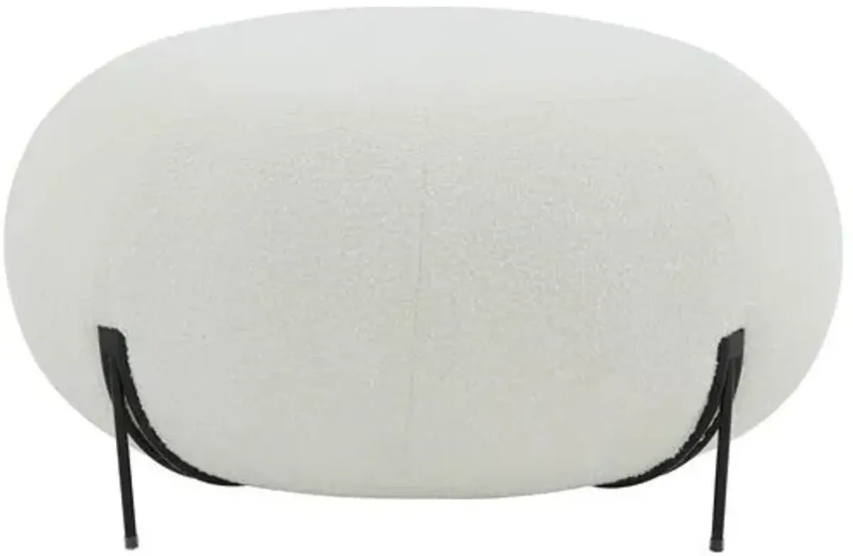 Snowbell Round Ottoman - Ivory/Black