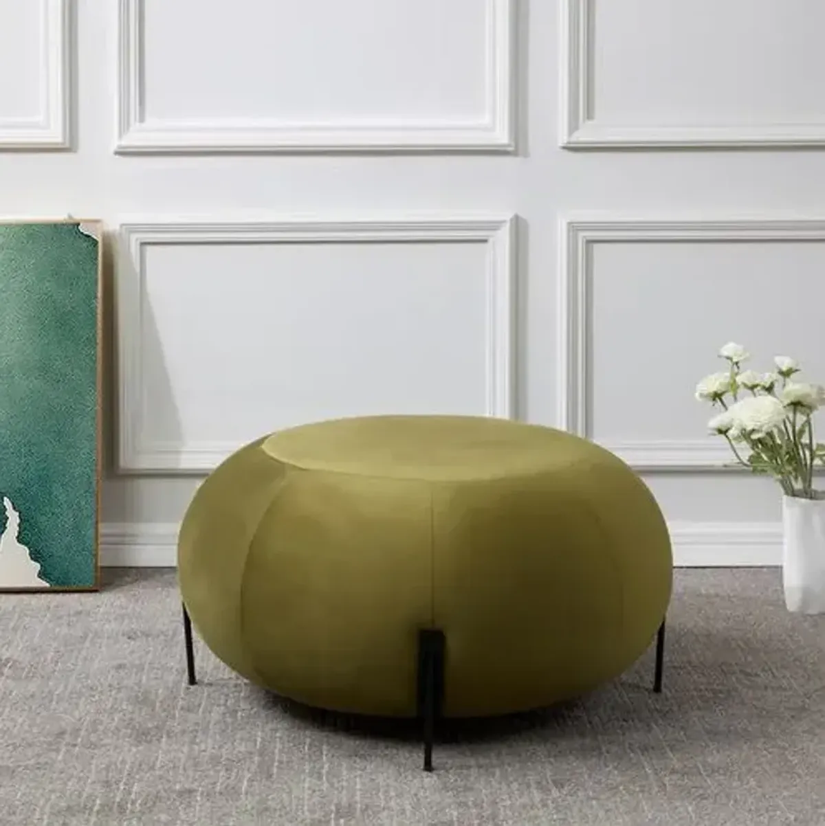 Snowbell Round Ottoman - Green