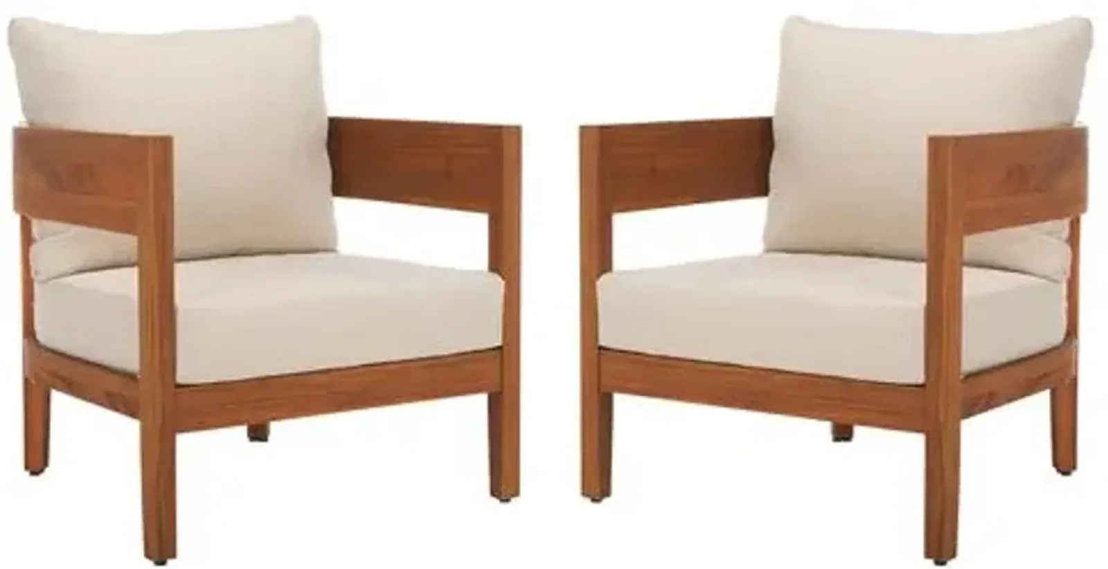 Set of 2 Yosef Outdoor Teak Lounge Chairs - Natural/Taupe - Brown