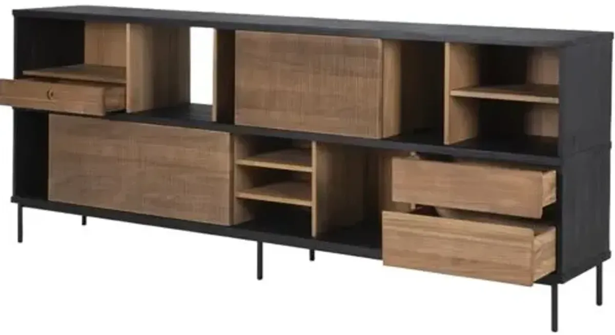 Oscar Teak Sideboard - 2 Sliding DoorSet of 3-Drawer - Natural/Black - Ethnicraft - Brown