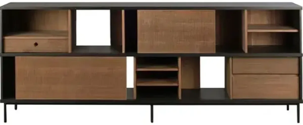 Oscar Teak Sideboard - 2 Sliding DoorSet of 3-Drawer - Natural/Black - Ethnicraft - Brown