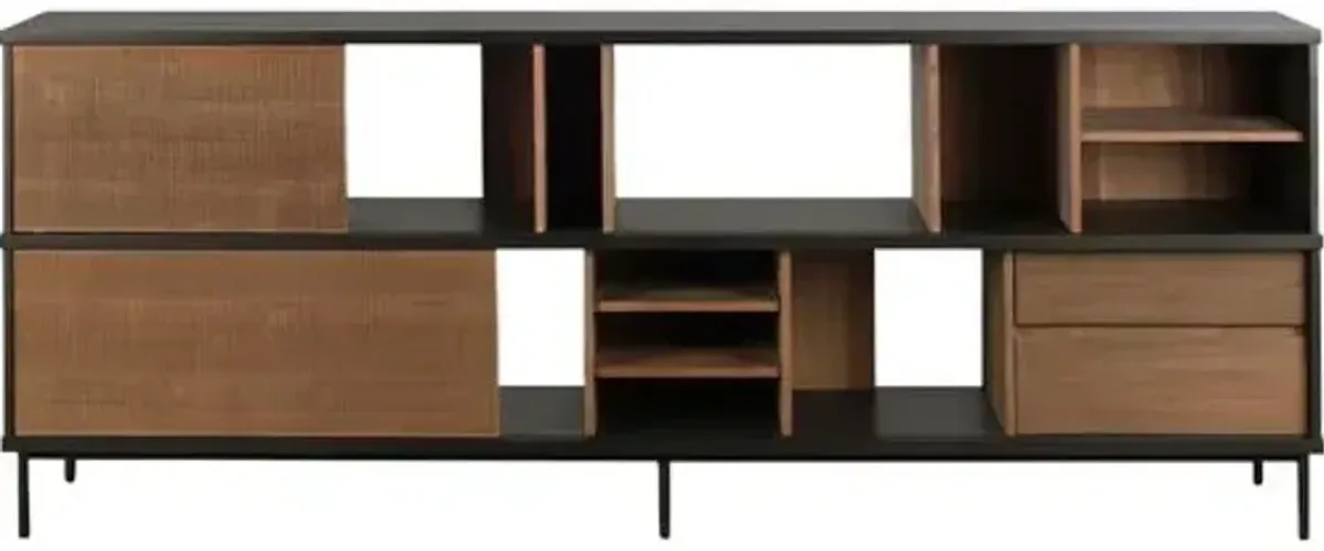 Oscar Teak Sideboard - 2 Sliding DoorSet of 3-Drawer - Natural/Black - Ethnicraft - Brown